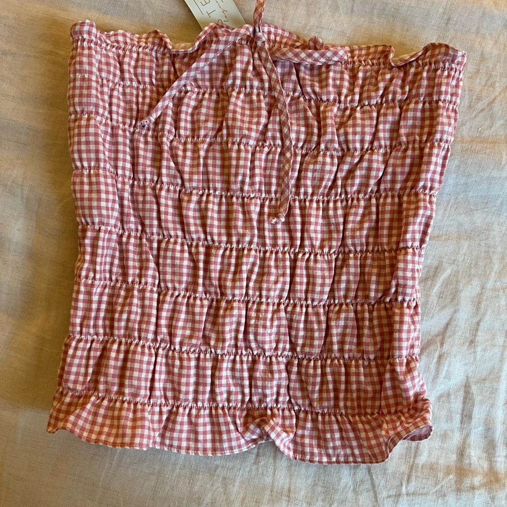 Pink Gingham Smocked Tube Top